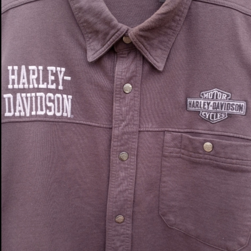 Harley Davidson Embroidered Graphics Snap Long Sleeve Shirt Jacket Men Size 2XL - Picture 6 of 12